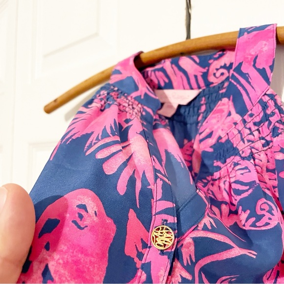 Lilly Pulitzer Bailey Silk Sleeveless Top Size XXS Indigo Night Caw Blouse Tank - Picture 4 of 8